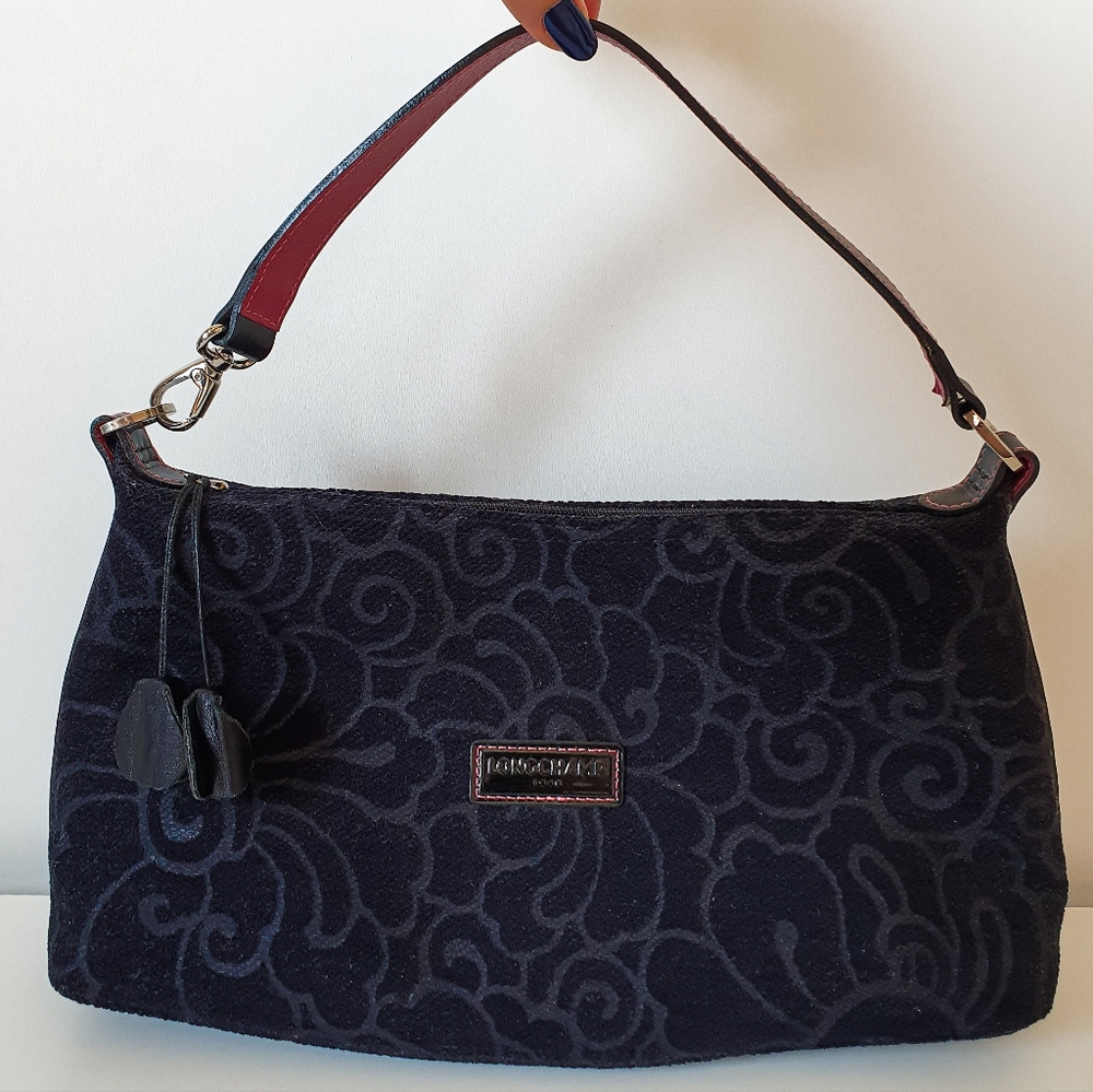 Longchamp Textile and Leather Shoulder Bag in Navy Blue